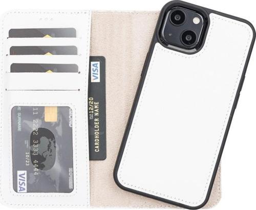 Apple iPhone 13 Uyumlu Deri Cüzdanlı Kılıf F3 Beyaz