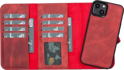 Apple iPhone 13 Uyumlu Deri Cüzdanlı Kılıf Santa G4 Kırmızı