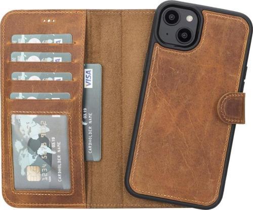 Apple iPhone 14 Plus Uyumlu Deri Cüzdanlı Kılıf MWWN G19 Taba