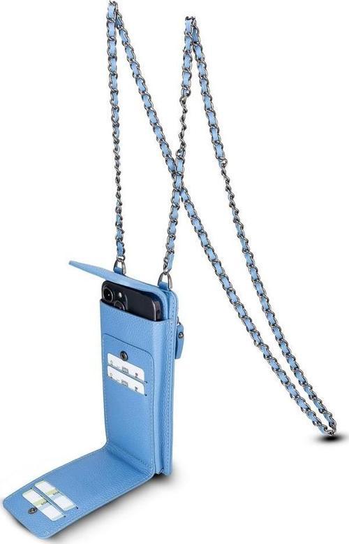 Avjin 6.9 inch Uyumlu Deri Kılıf Cüzdan Askılı ERC8 Mavi