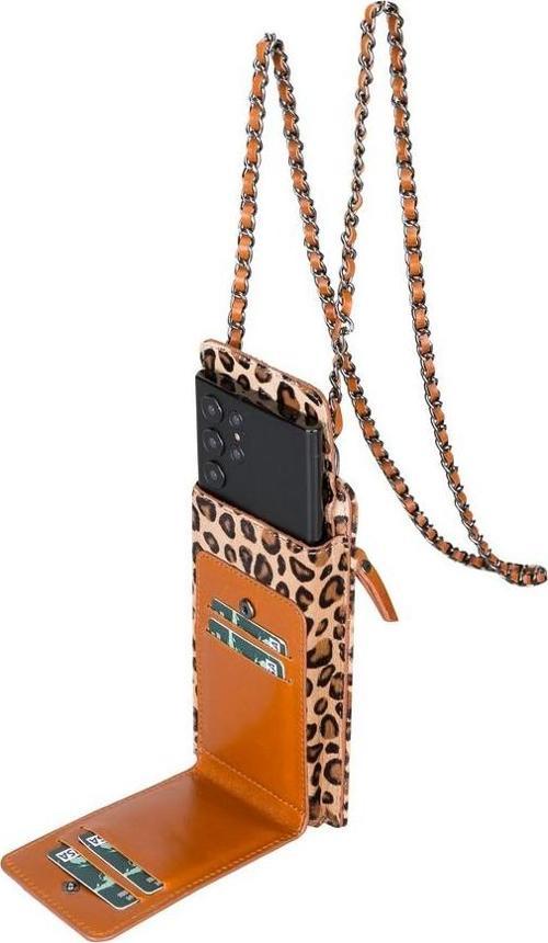 Avjin 6.9 inch Uyumlu Deri Kılıf Cüzdan Askılı LEO1 Leopar