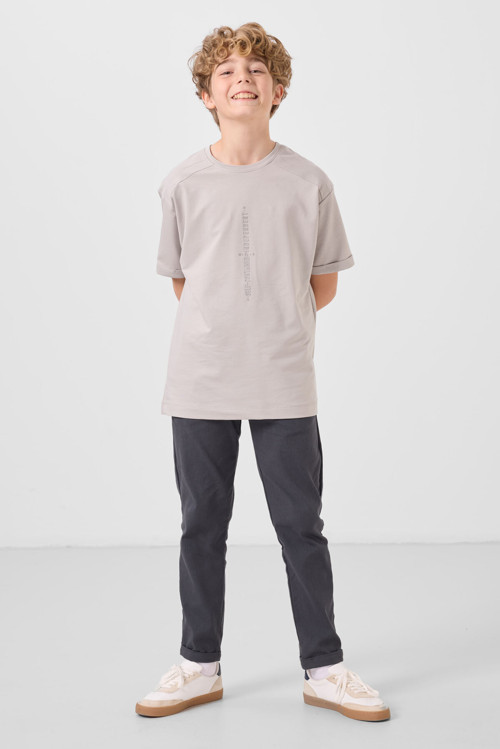 Gri Standart Fit Dokuma Hafif Esnek Chino Erkek Çocuk Pantolon - 11272