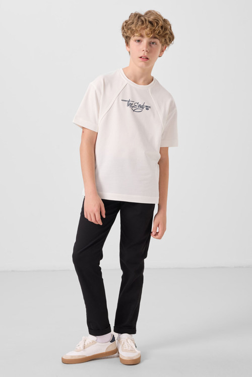 Siyah Standart Fit Dokuma Hafif Esnek Chino Erkek Çocuk Pantolon - 11272