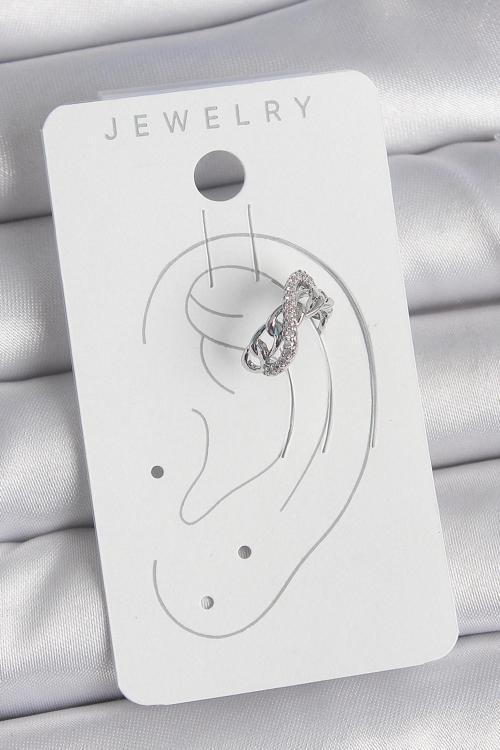 Pirinç Gümüş Renk Zirkon Taşlı Zincir Sonsuzluk Model Kadın Kıkırdak Küpe SL11810