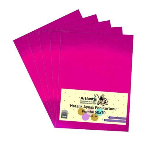 Pembe 50x70 Metalik Aynalı Fon Kartonu 5 Adet 1 Paket Artlantis Aynalı Metalik Fon Kartonu