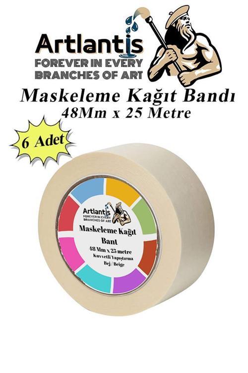 Maskeleme Bandı Kağıt Bant 48 mm 25 Metre 6 Adet Boya Bantı Maskeleme Kağıt Bant Duvar Yağlı Boya Badana