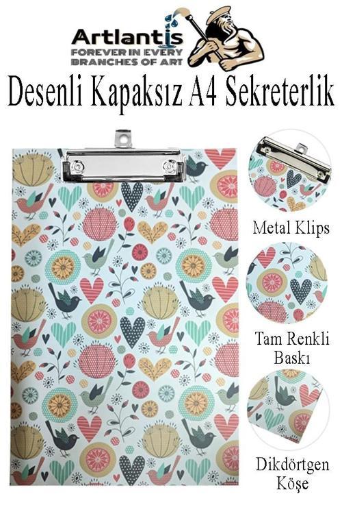 Desenli Sekreterlik Kapaksız A4 1 Adet Renkli A4 Kapaksız Sekreterlik Klipsli Metal Mekanizmalı 80 Yaprak Kapasiteli