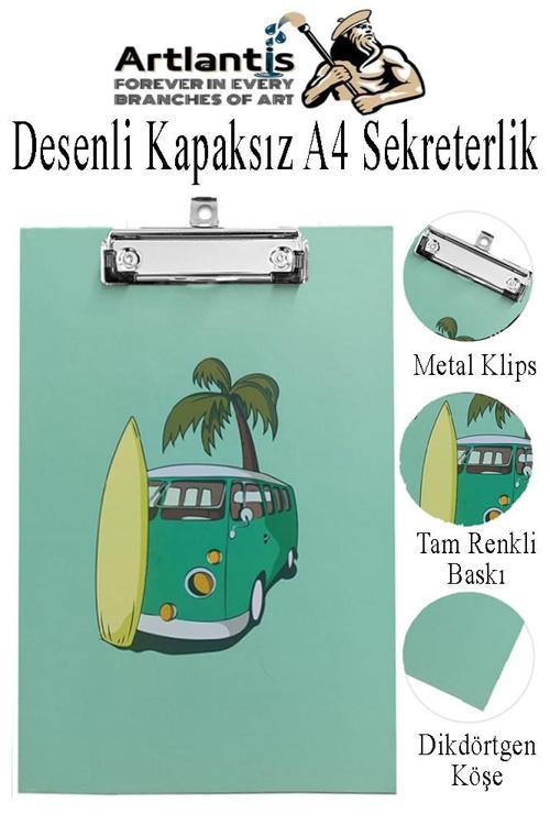Desenli Sekreterlik Kapaksız A4 1 Adet Renkli A4 Kapaksız Sekreterlik Klipsli Metal Mekanizmalı 80 Yaprak Kapasiteli