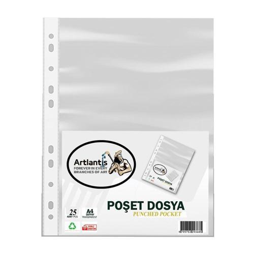Poşet Dosya 25 Li A-4 Şeffaf Föy Dosya 1 Paket Artlantis Ofis Okul Kenarı Delikli Poşet Dosya 1 Paket