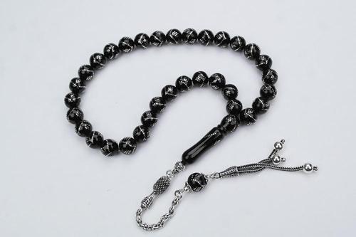 Oltu Taşı Küre  Model Tek  Zikzak Dokuzlu Baklava İşlemeli Tespih