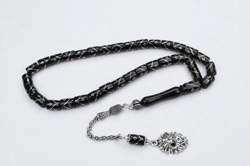 Oltu Taşı  Kesme Model Tek Zikzak Dörtlü Baklava  İşlemeli Tespih