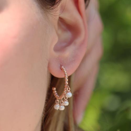Dorika Model Rose Gold Kaplama İnci Gümüş Küpe