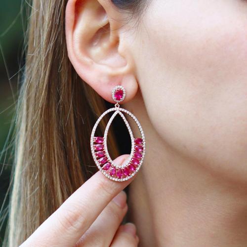 Pembe Zirkon Taşlı Glamore Rose Gold Kaplama Gümüş Küpe