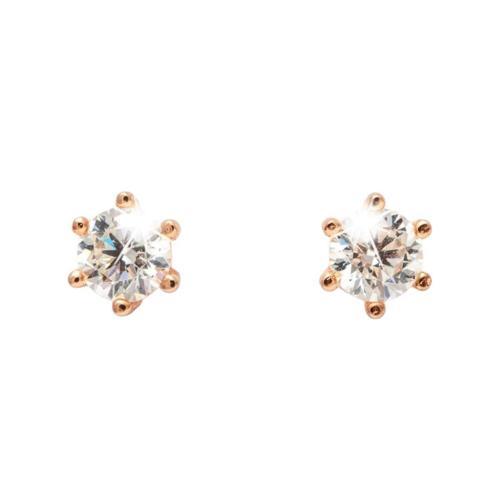 Sky Diamond Rose Altın Kaplama Tektaş Montür Vidalı Küpe