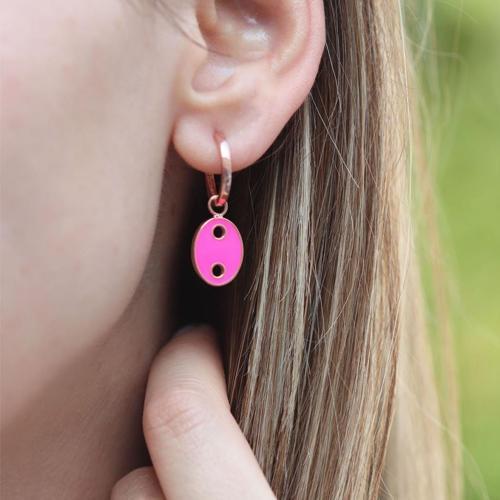 Mine İşli Neon Pembe Rose Gold Kaplama Gümüş Düğme Küpe