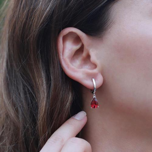 Damla Modeli Lal Taşlı 925 Ayar Gümüş Küpe
