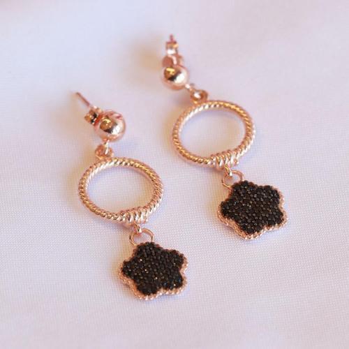 Zirkon Taşlı Rose Gold Kaplama Gümüş Çiçek Küpe