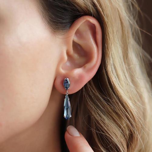 Mavi Swarovski Taşlı Su Damlası Gümüş Küpe