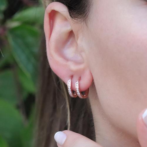Crtr Modeli Zirkon Taşlı Rose Gold Kaplama Gümüş Halka Küpe