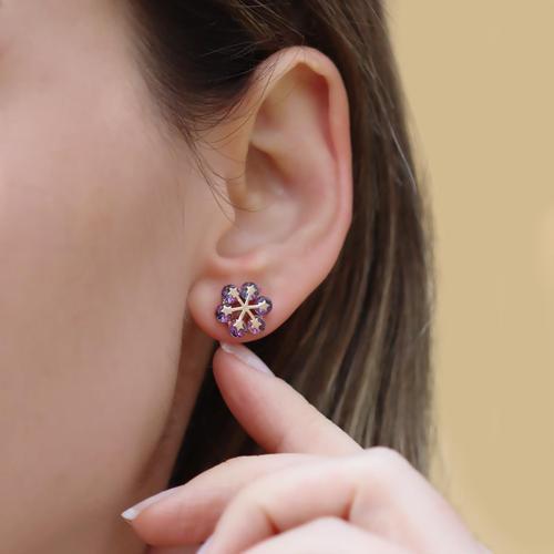 Mistik Topaz Taşlı Rose Gold Çiçek Gümüş Küpe