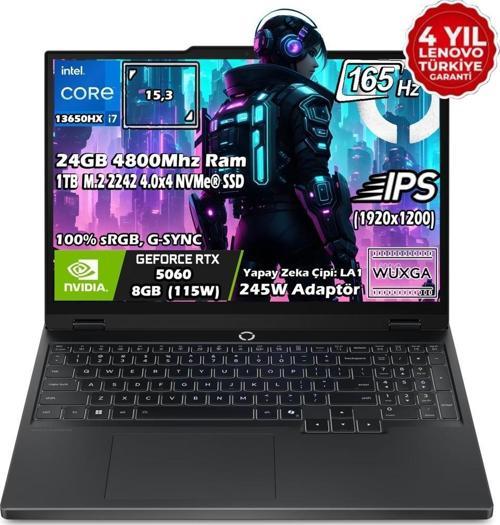 Legion 5 15IRX10 Intel Core i7 13650HX 24GB 1TB SSD RTX 5060 (115W) 15.3" WUXGA (1920x1200) IPS Panel Freedos Taşınabilir Bilgisayar 83LY00AXTR
