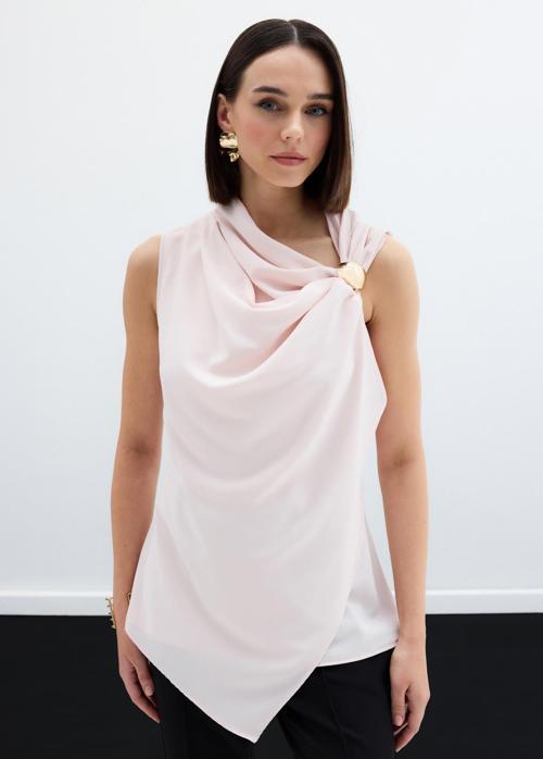 Tek Omuz Aksesuarlı Bluz - Pudra