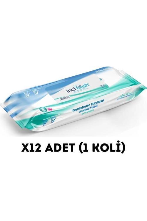 İnci Fresh 50'li Vücut Temizleme Islak Mendil Extra Large Boy 12 Paket (1 Koli)