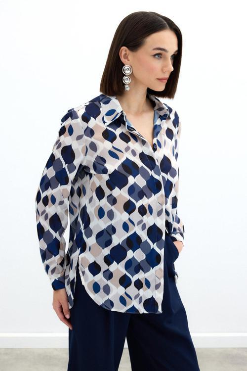 Desenli Klasik Gömlek - Lacivert