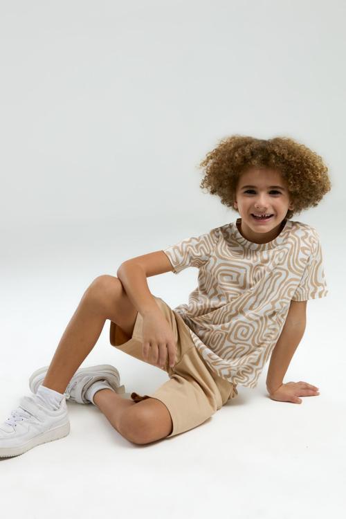3302 Garson Erkek Çocuk Desenli Bisiklet Yaka Kısa Kollu Şortlu Pijama Takım