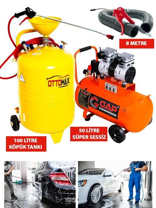 Pro Oto Yıkamacılara ve Galericilere Özel Set 100 Litre Köpük Tankı 50 Litre Sessiz Kompresör