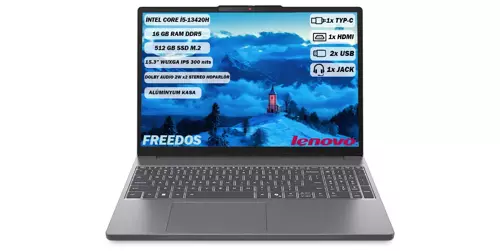 Ideapad Slim 3 Intel Core i5 13420H 16GB 512GB SSD Freedos 15.3" WUXGA Taşınabilir Bilgisayar 83K1003MTR