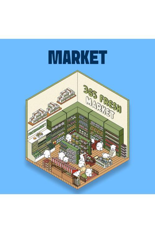 Market Izometrik Sticker, 3D Etiket