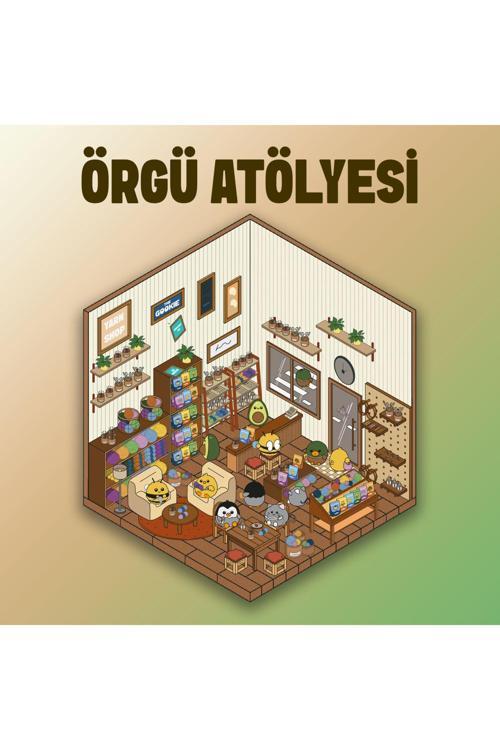 Örgü Atölyesi Izometrik Sticker, 3D Etiket Yapışkanlı Çıkartma