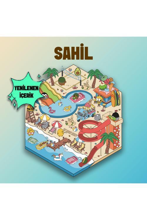 Sahil Aqua Park Izometrik Sticker, 3D Etiket Yapışkanlı Çıkartma