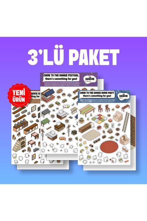 3'Lü Paket Izometrik Sticker Seti Yapışkanlı Çıkartma 3D Etiket