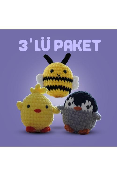 Üçlü Paket Amigurumi Tığ Kiti, Amigurumi Örgü Seti Tığ Işi Örgü Oyuncak Seti
