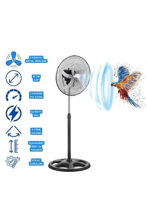 5 Metal Kanatlı Soğutucu Vantilatör pervane 3 Kademe Hız Kontrol 18"inch - 80w