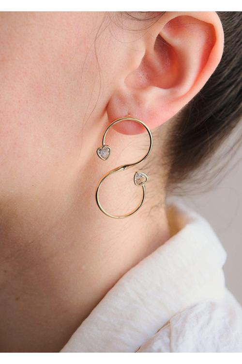 Kalp Zirkon Taşlı S Küpe Altın Kaplama