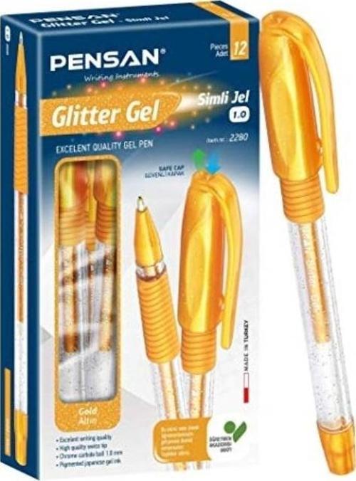 Jel Glitter Simli Kalem 1,0 Mm Altın 12 Li (1 Paket 12 Adet)