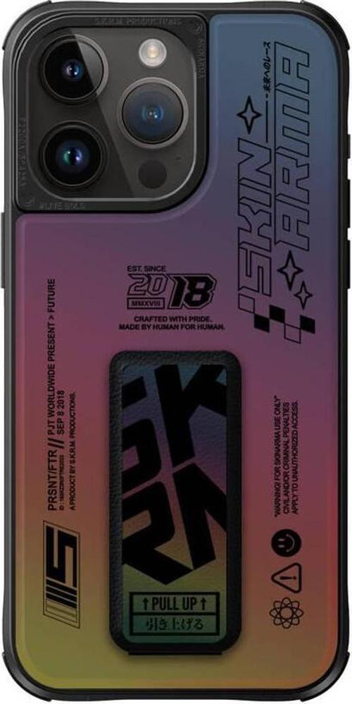 iPhone 15 Pro Max Uyumlu Kılıf SkinArma Holografik Standlı Deri Görünümlü Kira Kobai Kapak Colorful