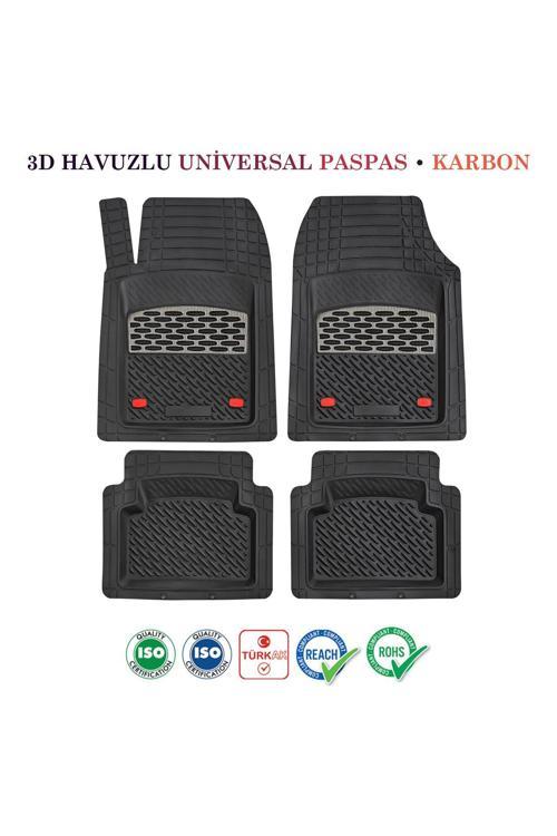Dacia Sandero Stepway 2020-2022 Uyumlu 3D Havuzlu Universal Paspas Siyah Krom Karbon
