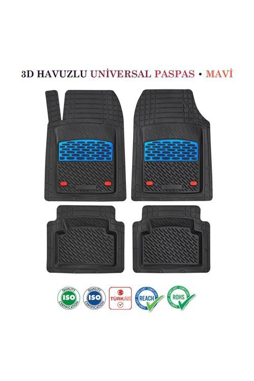 Hyundai Elantra 2010-2013 Sedan Uyumlu 3D Havuzlu Universal Paspas Siyah Krom Mavi