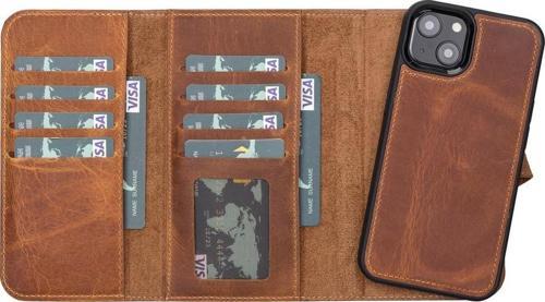Apple iPhone 13 Uyumlu Deri Cüzdanlı Kılıf Santa G19 Taba