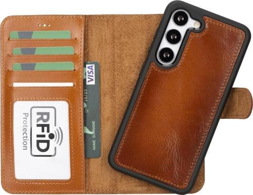 Samsung Galaxy S23 Uyumlu Deri Cüzdanlı Kılıf RST2EF Taba