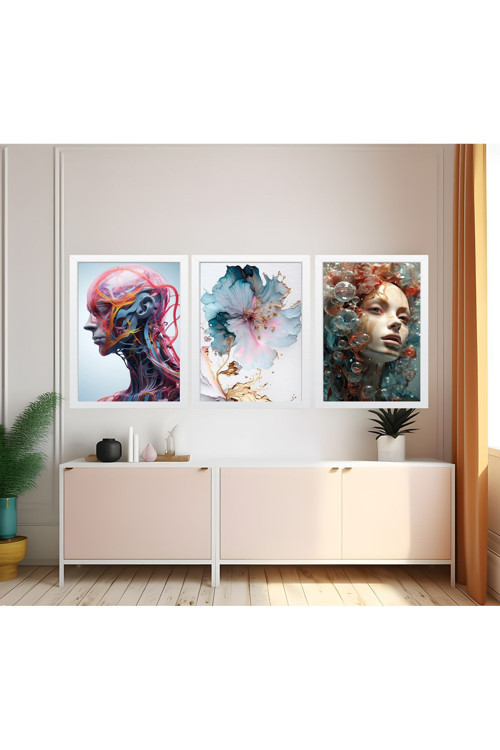 Modern Tarz Mdf Plastik Çerçeveli 3'Lu Dekoratif Tablo 21