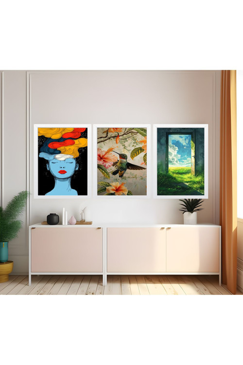 Modern Tarz Mdf Plastik Çerçeveli 3'Lu Dekoratif Tablo 148