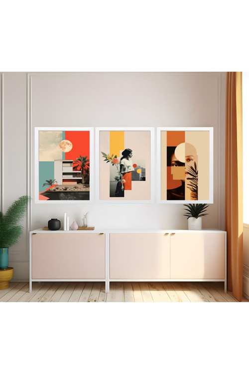 Modern Tarz Mdf Plastik Çerçeveli 3'Lu Dekoratif Tablo 09