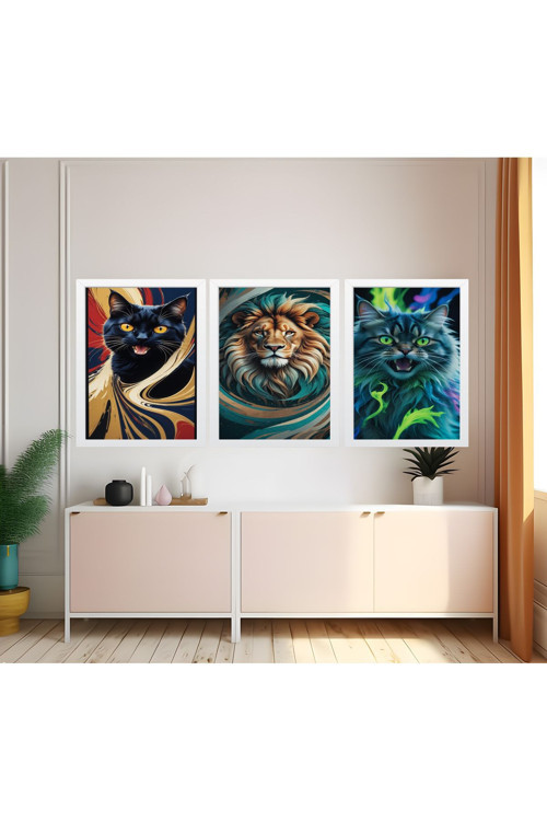 Modern Tarz Mdf Plastik Çerçeveli 3'Lu Dekoratif Tablo 01