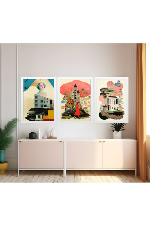 Modern Tarz Mdf Plastik Çerçeveli 3'Lu Dekoratif Tablo 06