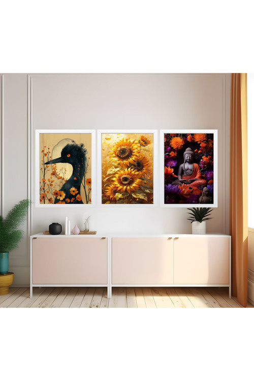 Modern Tarz Mdf Plastik Çerçeveli 3'Lu Dekoratif Tablo 35
